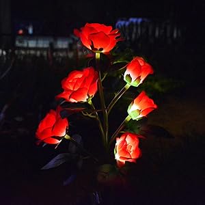 Awinking Solar Garden Decorations Lights, Decorative Solar Rose Flower Lights with 6 Red Rose Flowers, Waterproof Outdoor Solar Stake Lights for Garden, Pathway, Walkway, Graveside, Backyard