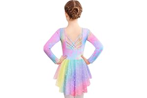 Zaclotre Girls Ballet Leotards with Shinny Skirts Long Sleeve Crisscross Back Dance Dress Outfits