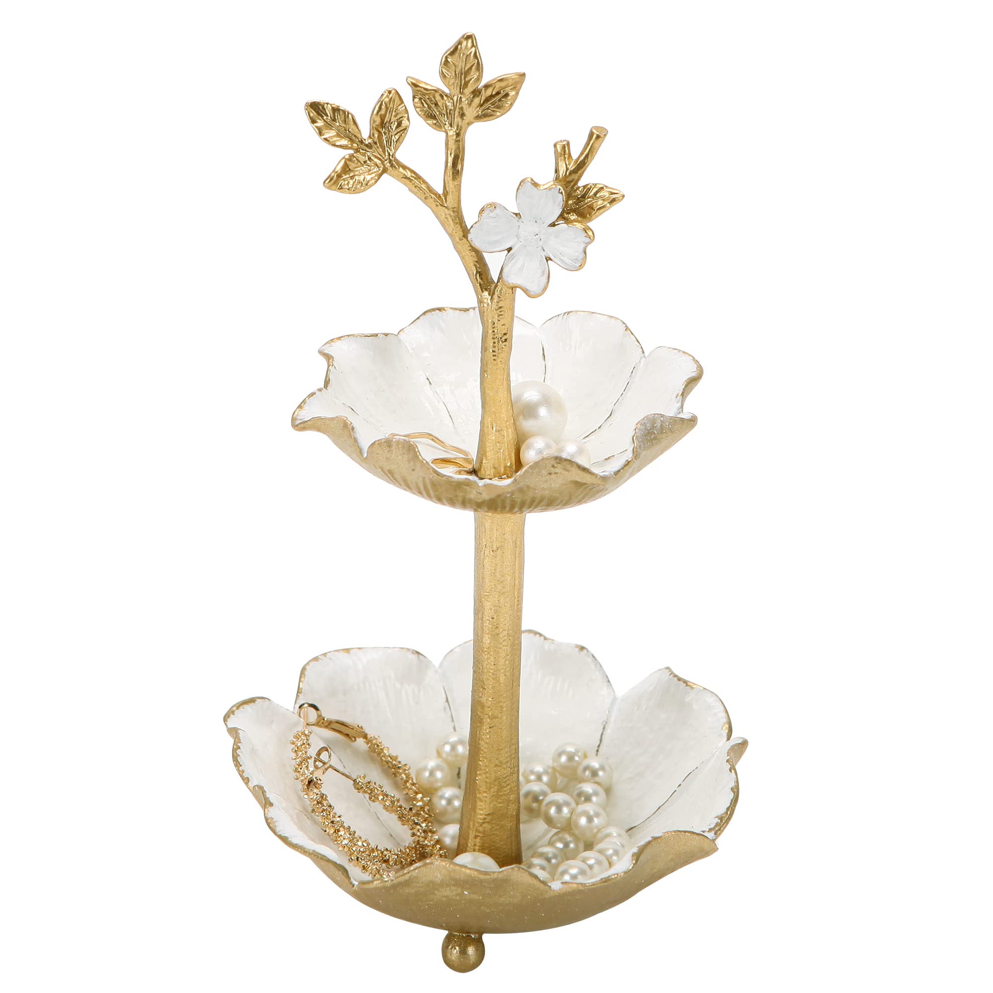 Photo 1 of NIKKY HOME Gold Metal Jewelry Holder Stand With Ring Tray, Tree Jewelry Organizer Decorative Flower Jewelry Necklace Holder Organizer Rack Tower