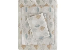 Sleep Philosophy True North Cozy Flannel Warm 100% Cotton Sheet - Novelty Print Animals Stars Cute Ultra Soft Cold Weather Bedding Set, Twin XL, Multi Leaves 3 Piece