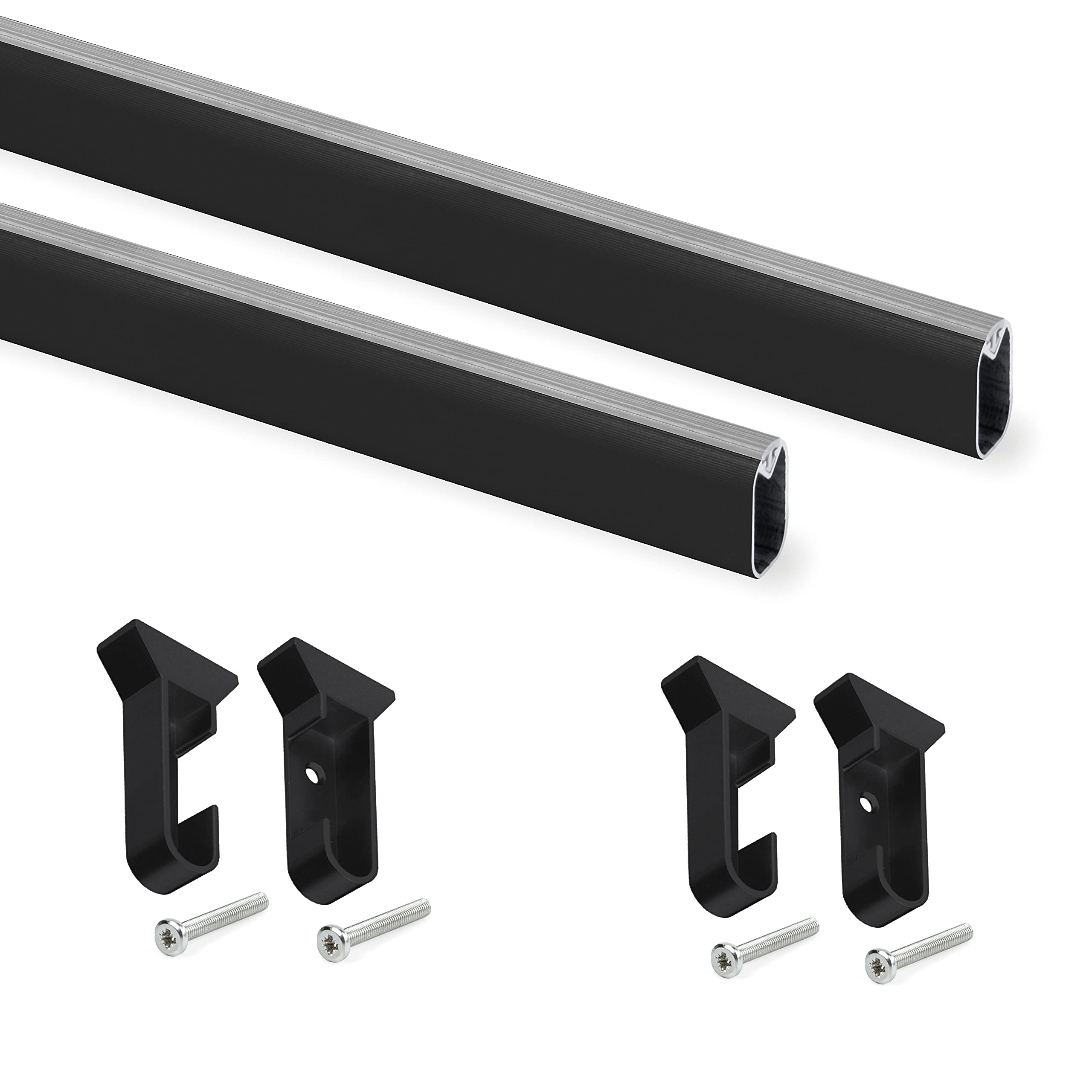 Emuca - Wardrobe hanging rail kit, 750 mm (29,5 inch), Black painted, Aluminium and Plastic, Pack of 2 — image 1