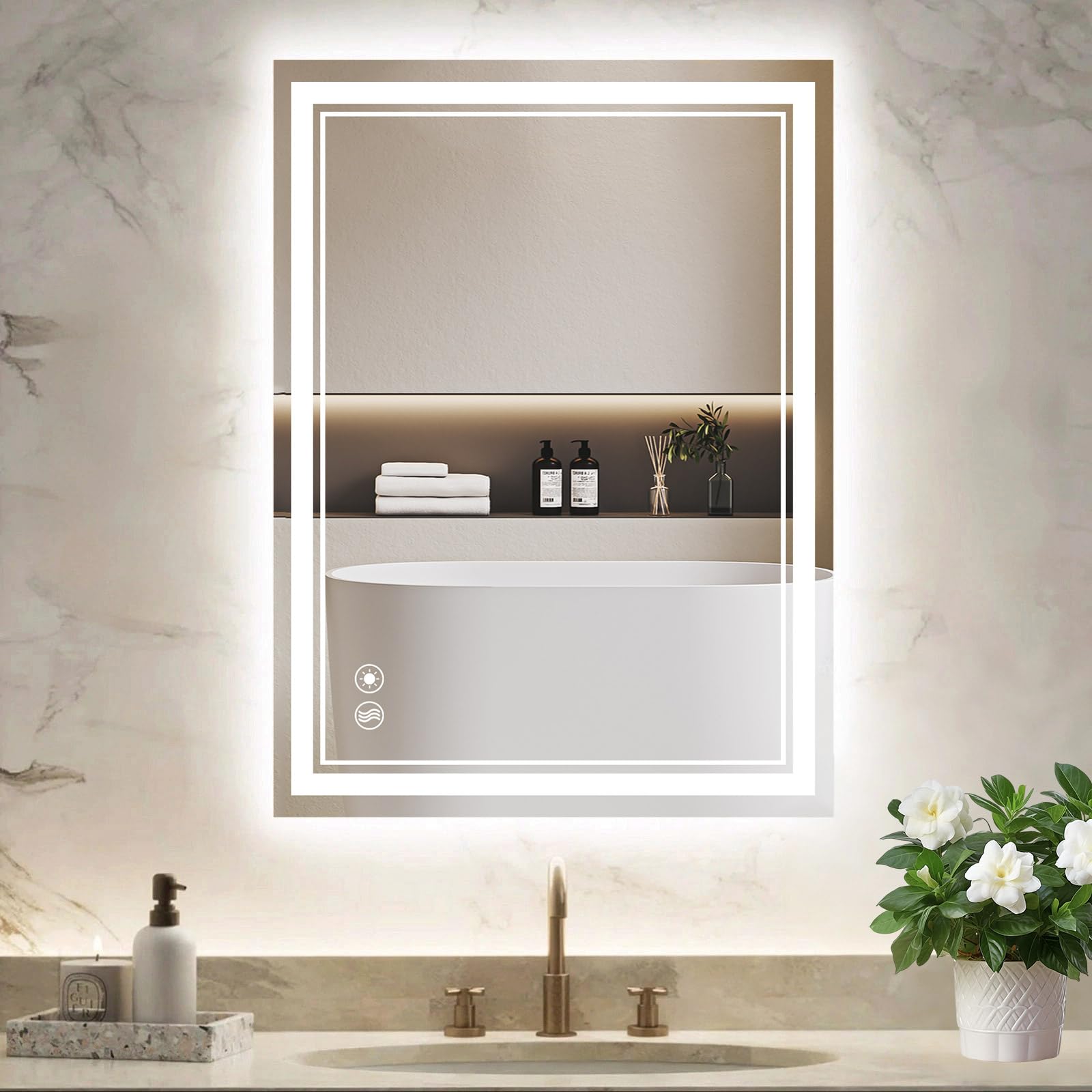 Photo 1 of 24 x 32'' Bathroom Mirror with LED Lights Dimmable 3 Colors LED Bathroom Mirror Fogless LED Mirror for Bathroom Vanity Mirror with Lights Wall Mounted Horizontal/Vertical