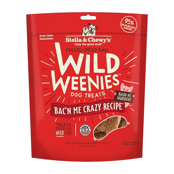 STELLA & CHEWY’S FREEZE-DRIED RAW WILD WEENIES DOG TREATS – HIGH-PROTEIN TRAINING TREATS FOR DOGS & PUPPIES – ALL-NATURAL BACON RECIPE WITH 95% MEAT & ORGANS – USA MADE – 3 OZ BAG