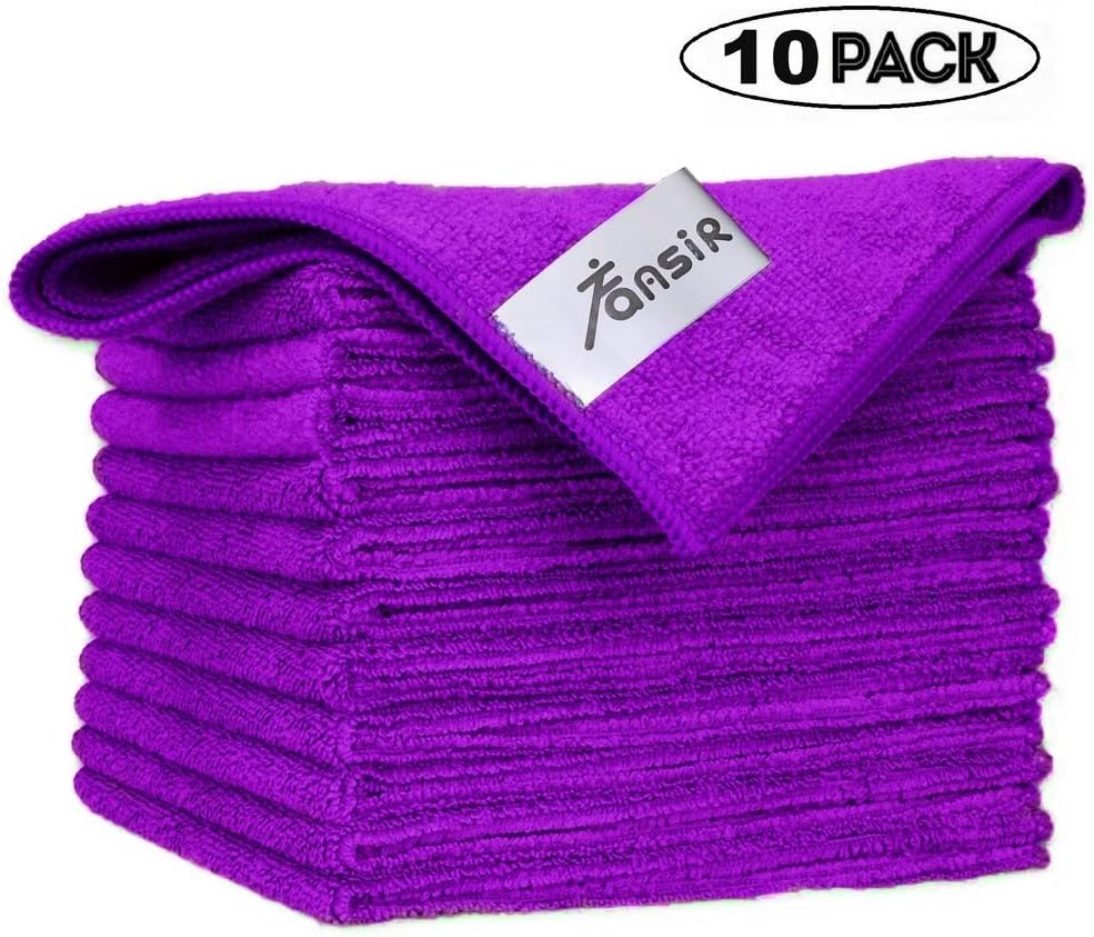 Microfibre Cleaning Cloths, Lint Free Soft Microfibre Dusters Super Magic Cloth for Polishing, Washing, Waxing, Dusting, Cleaning Accessories, Machine Washable, 10 Pack New Version Thick Towels Purple