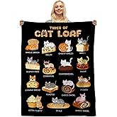 Cute Cat Gifts for Women, Funny Cat Loaf Blanket, Christmas Birthday Cats Lover Gifts for Women Cats Bread Blanket Illustration Soft Cozy Flannel Blankets Throw for Bed Home Decor 50''x 60''