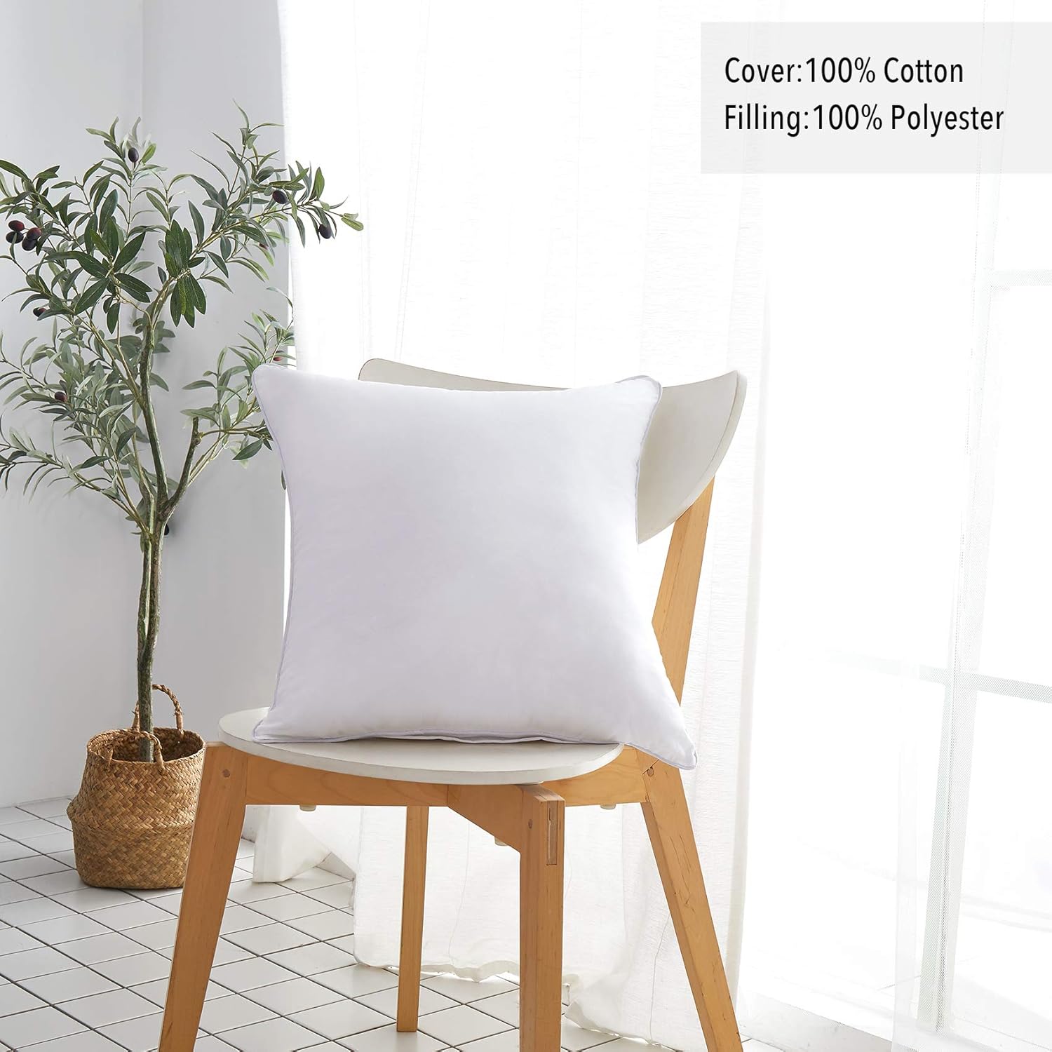 Oubonun 18 x 18 Pillow Inserts (Set of 2) - Throw Pillow Inserts with 100% Cotton Cover - 18 Inch Square Interior Sofa Pillow Inserts - Decorative Pillow Insert Pair - White Couch Pillow: Kitchen & Dining