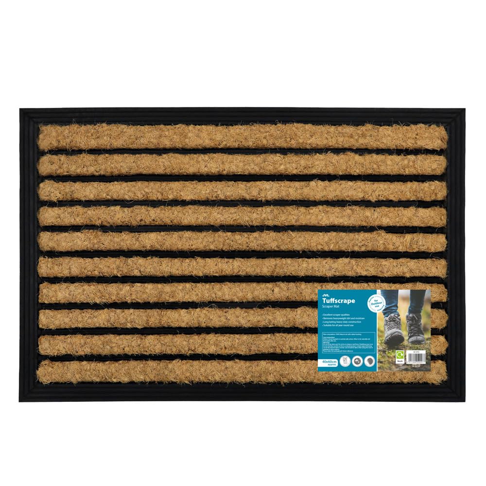 JVL Rubber Backed Tuffscrape Coir Entrance Doormat, 40x60cm, Lines