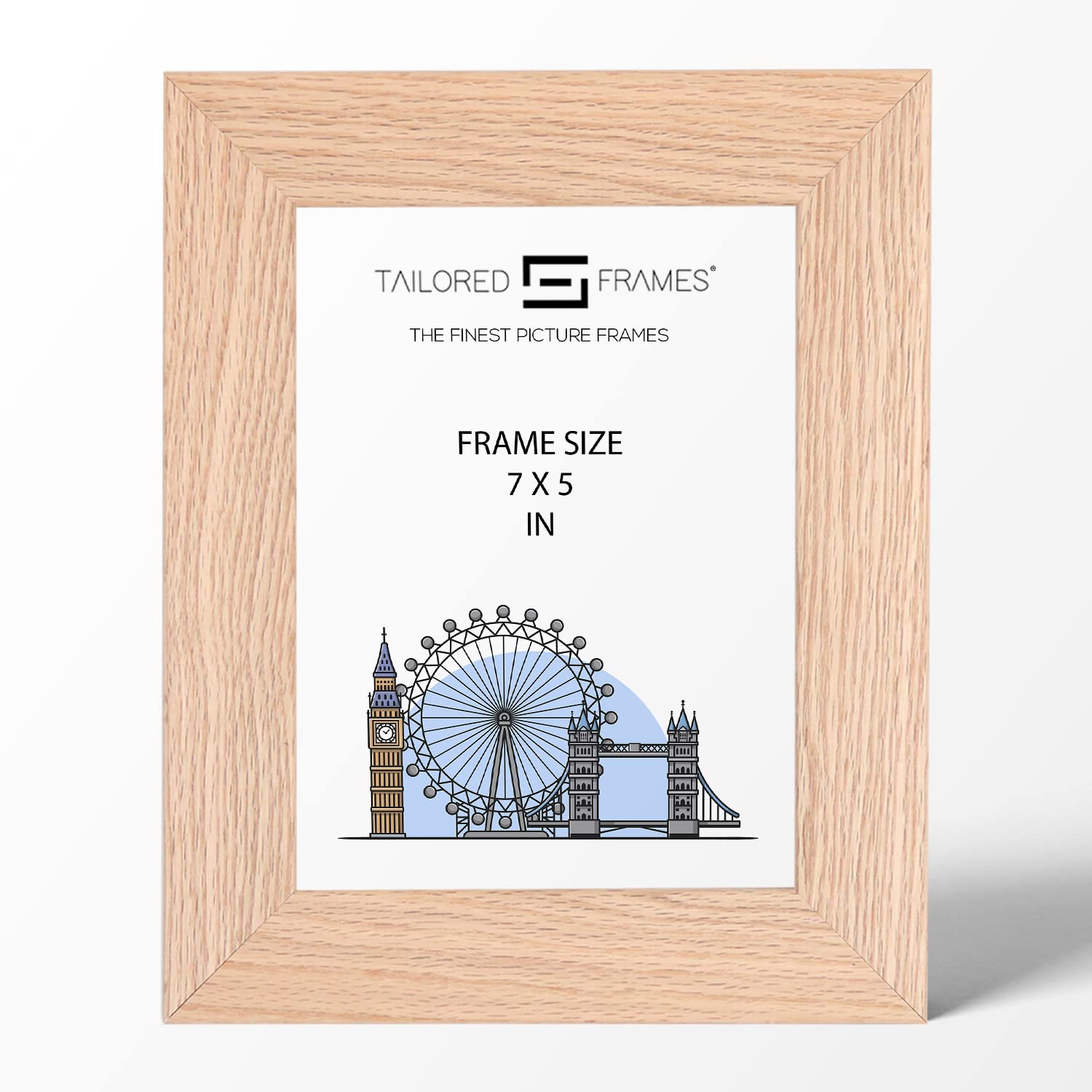 Tailored Frames Natural Oak Wood 7" x 5" Single Picture Frames | Table Top & Wall Hanging Type | Photo Frame Without Mount