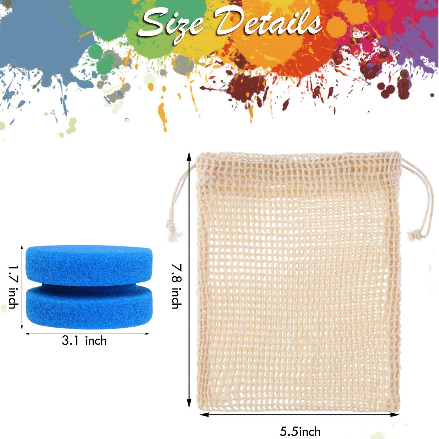 6 Pieces Paint Sponge Applicator Blue Detail Sponge Circular Painting Sponges with 3 Pieces Mesh Storage Bags Hang Dry Bags for Craft Projects