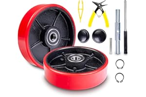 Pallet Jack Wheels Replacement, 7" x 2" Steering Wheel Set with Axle, Hardware and Protective Caps, 20mm ID Bearings, Polyure