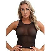 YiZYiF Women Sexy Lingerie See Through Fishnet Open Nipples Crop Tops Transparent Mesh Bra Top