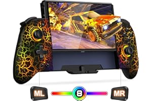 Gamtoure Hall Effect Switch Controller Wireless for Nintendo Switch/OLED, One-Piece Switch Joypad - Macro, Adjustable RGB Light, Ergonomic Grip, Turbo, 1000mAH Battery (Crack) - Crack Pattern