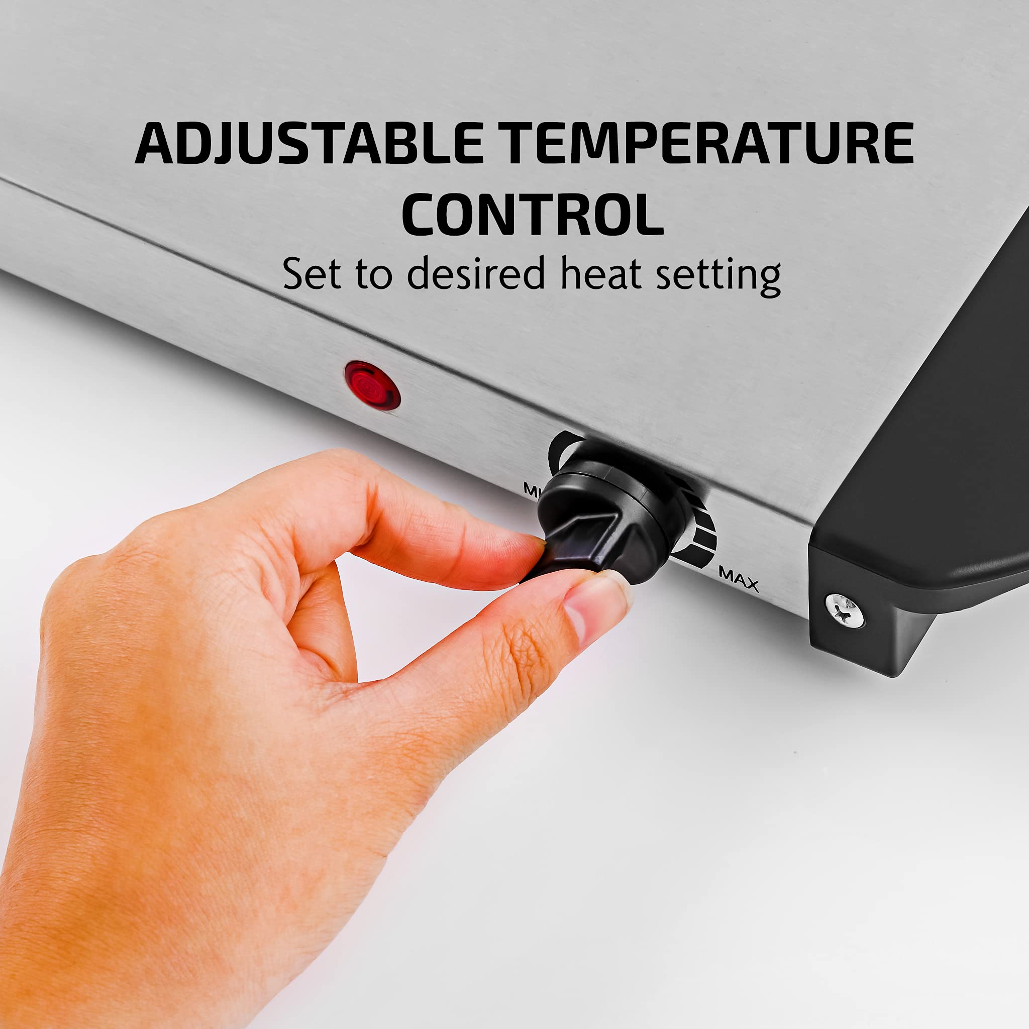 OVENTE Electric Warming Tray with Adjustable Temperature Control, Compact Food Warmer & Server for Buffets, Parties, Events, and Dinners, Cool-Touch Handles, Stainless Steel, Silver FW170S
