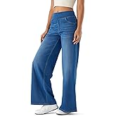Fanica Women's Baggy Wide Leg Jeans, High Waisted Relaxed Fit Stretch Pull On Soft Denim Pants with Pockets