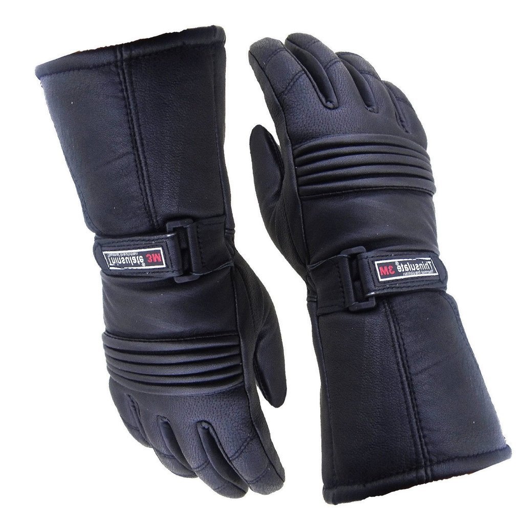 Bikers Gear Motorcycle Thinsulate and Waterproof Leather Gloves, Black, Size 2XL