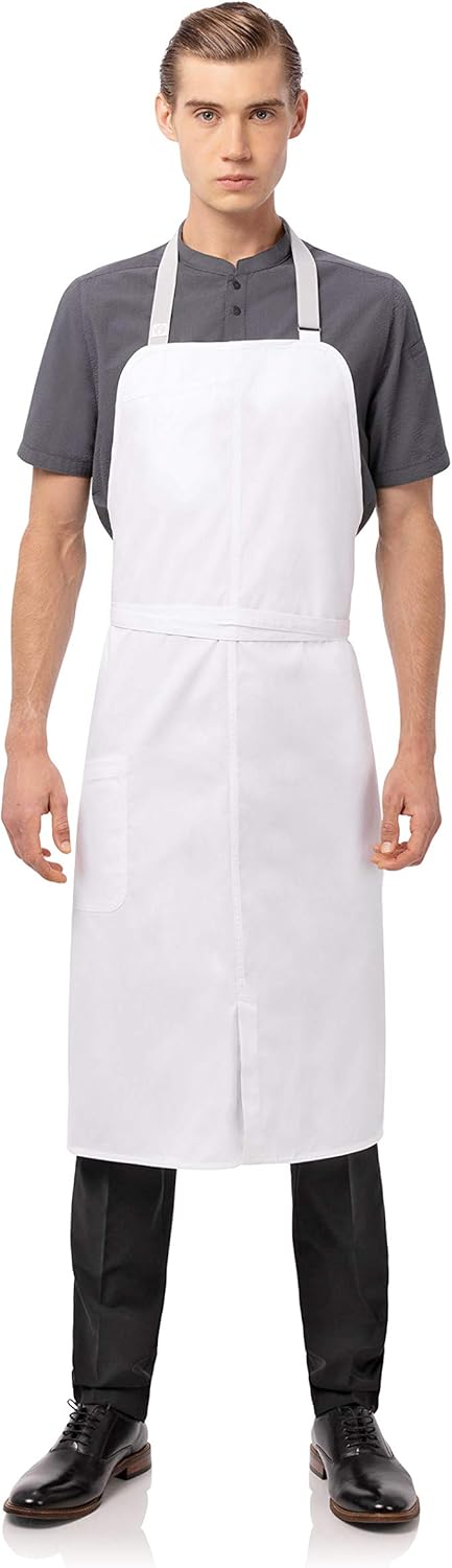 Chef Works Men's Brio Chef's Bib Apron, White, 40" L x 43" W: Clothing