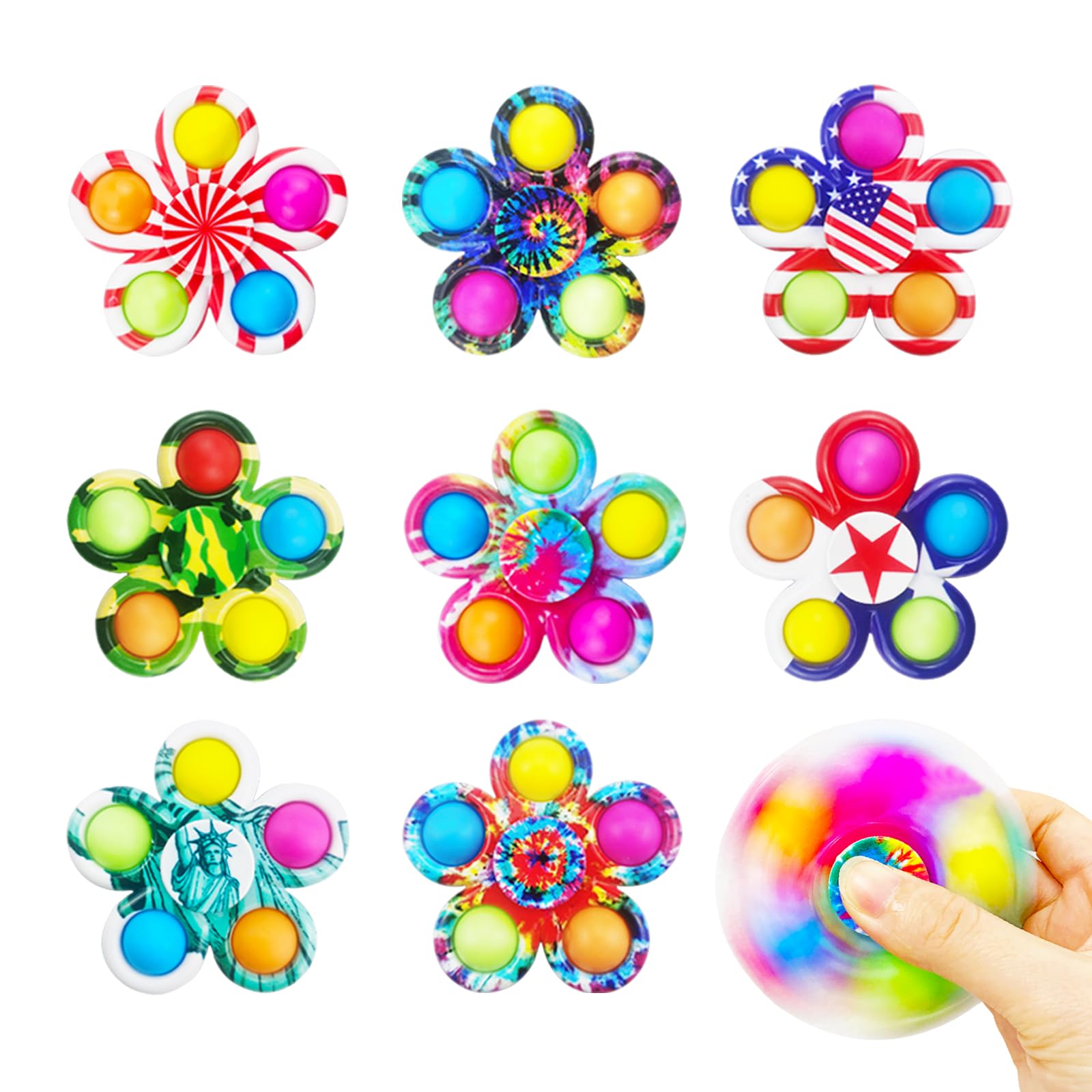8 Fidget Spinners Toys, Pop Fidget Spinner Pack Bulk, Party Favors Gifts for Kid, Little Sensory Fidget Toys Pack, Classroom Prizes for Girls Boys Students