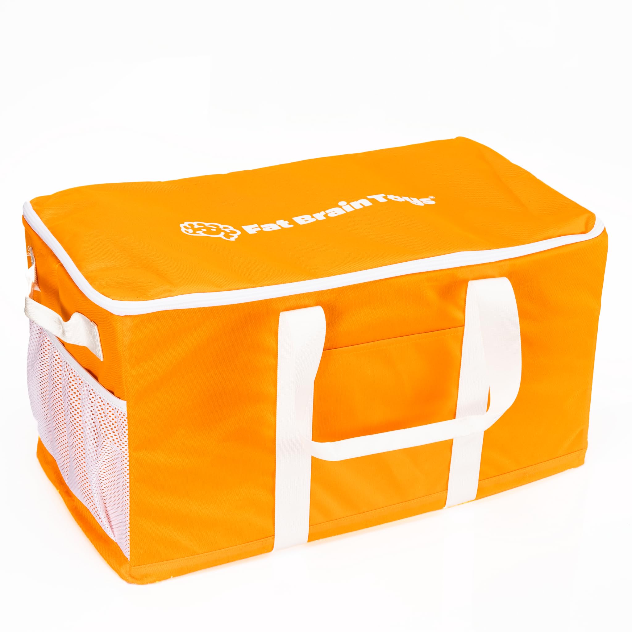 Photo 1 of Fat Brain Toys Storage Bag for Toys, Compatible with Air Toobz, Orange Tote with Adjustable Dividers Zippered Pockets and Carrying Straps