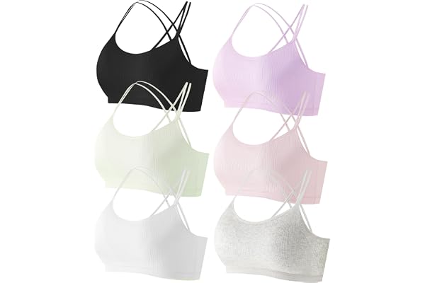 Happy Cherry Training Bras for Girls Criss Cross Back Teen Sports Bras Cotton Padded Seamless Youth Bralette 8-10 Years Old