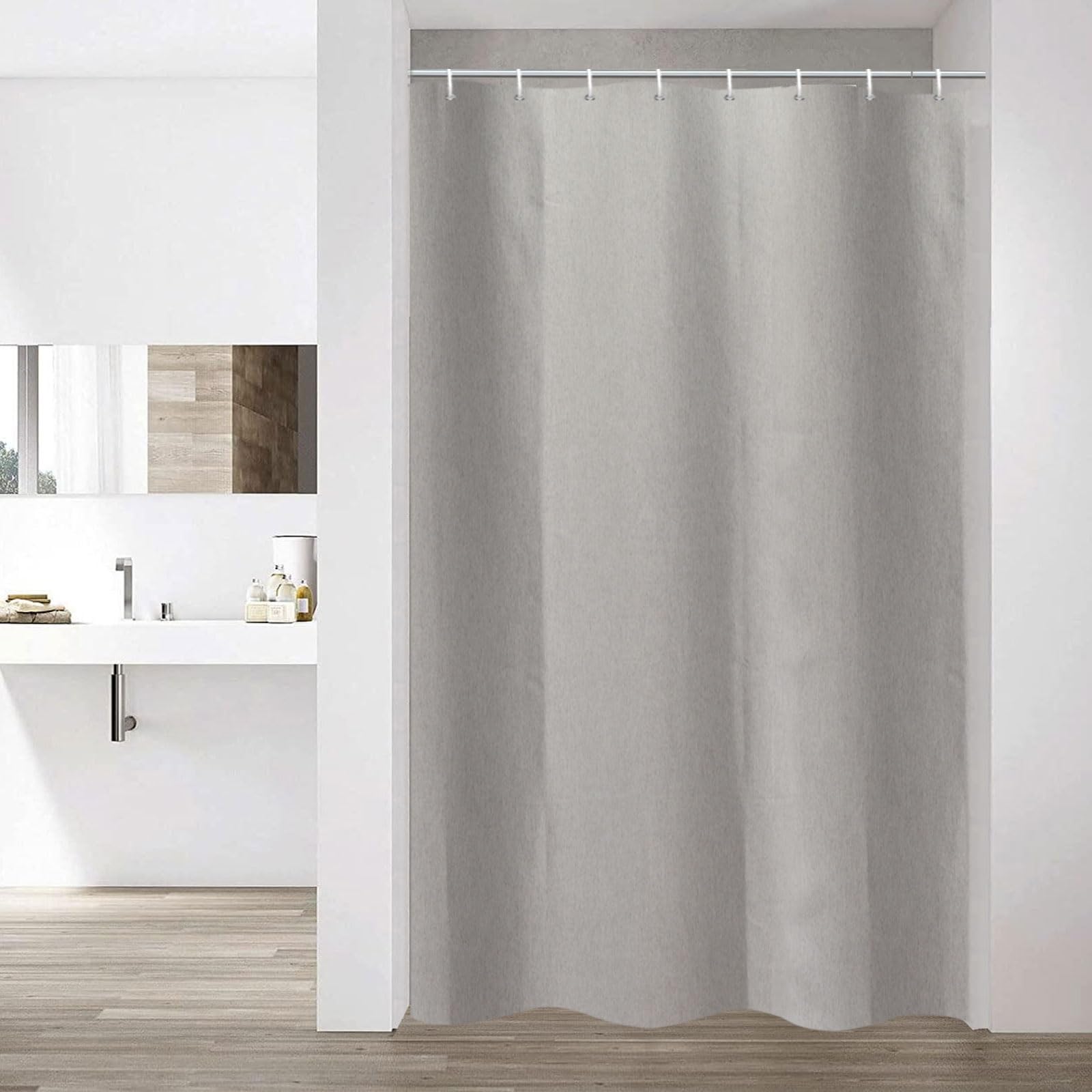 YISURE Narrow Linen Textured Shower Curtain 120x200cm, Heavy Duty Fabric Shower Curtains for Bathroom Waterproof Thick Hotel Luxury, Grey 47''x78''