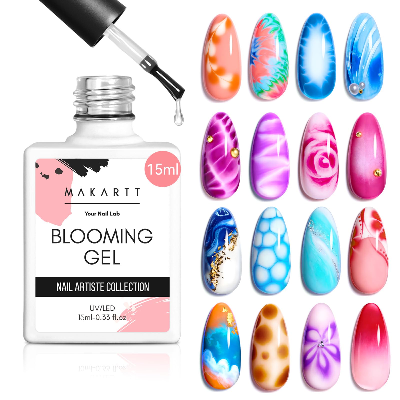 Makartt Blooming Gel Nail Polish - 15ml Clear Soak Off UV LED Blossom Gel Nail Polish for Nail Decoration, Nail Painting, Blooming Effect DIY Salon Use — image 1