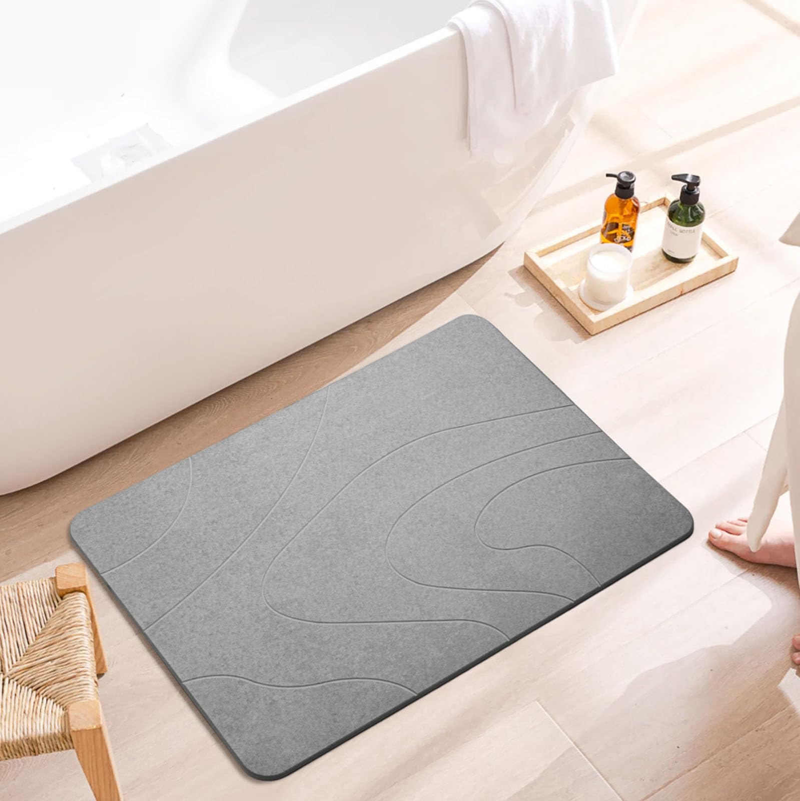 Dai Lufei Diatomite Bath Mat - Non Slip Stone Bath Mat Absorbent Quick Dry 60 x 39 cm (Light Grey)