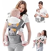 Baby Carrier, Bellababy Multifunction Baby Carrier Hip Seat (Ergonomic M Position) for 3-36 Month Baby, 6-in-1 Ways to Carry, All Seasons, Adjustable Size, Perfect for Shopping Travelling (Grey)