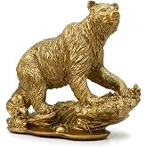 Gold Bear Statue - 7.5in Elegant Home Decor, Premium Resin Animal Sculpture for Wedding Table Centerpiece, Christmas Dinner Decor, Mantel, Shelf Decor