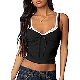 Women Lace Trim Camisole Tops Spaghetti Strap Tank Top Ribbed Knit Slim Fit Cami Shirt Bralettes