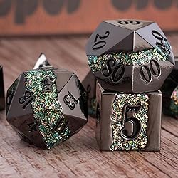 Black Glitter Metal Dice Set,Polyhedral Stripe DND