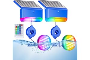 reffmov 2-in-1 Solar Pool Lights,16 Colors Solar Powered Submersible LED Lights with Remote Control&IP68 Waterproof,Swimming Pool Lights for Above Ground Pools,Inground Pools Underwater,Pond(2 Packs)
