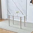 nozama Rectangular Dining Table Space Saving Dining Room Home Furniture Clear Transparent Glass Stainless Steel Metal Legs for 4-6 People