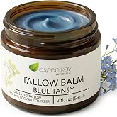 Grass Fed Tallow Face Cream - Blue Tansy Tallow Balm for Face &amp; Body. 2 oz | USA Made &amp; Sourced Tallow + Organic Jojoba, Blue Tansy Oil &amp; Helichrysum, Natural Tallow Moisturizer for Dry Sensitive Skin