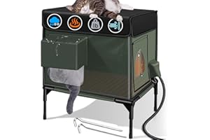 LUBLACET Heated Cat House for Outside Cat Insulated in Winter,Fully Waterproof,Escape Door,with Adjustable Awning,Outdoor Cat Shelter for Stray Feral Barn Cat to Stay Warm & Dry,Army Green,13x18x20in