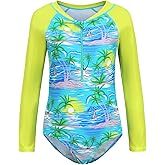 Girls One Piece Swimsuits Long Sleeve Rash Guard for Kids Girls Hawaiian Swim Shirts UPF 50+ Sun Protection