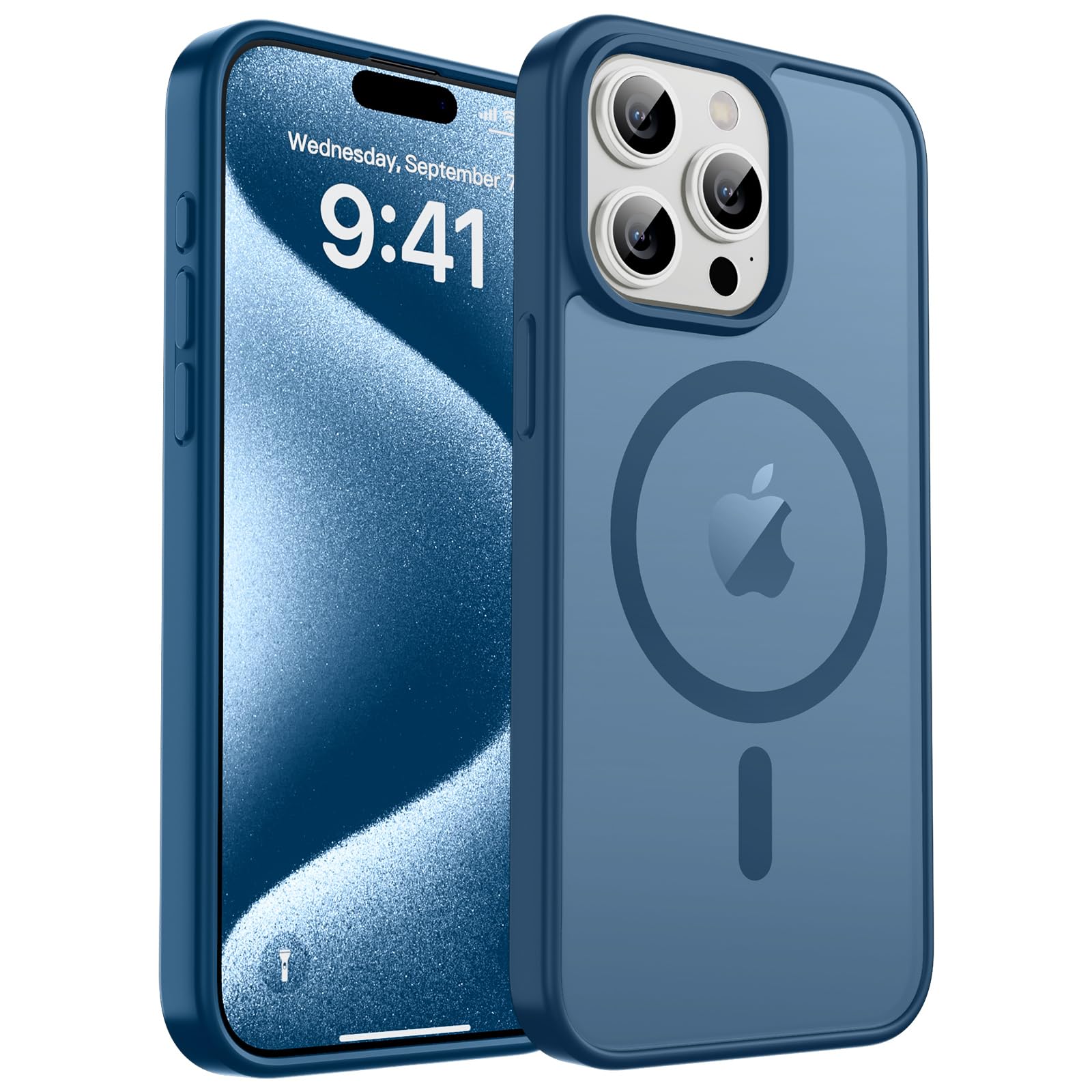 Photo 1 of zapica Magnetic for iPhone 15 Pro Case, [Compatible with MagSafe] [Military Grade Drop Protection] Translucent Matte Shockproof Anti-Scratch Phone Case for Women and Men, Dark Blue