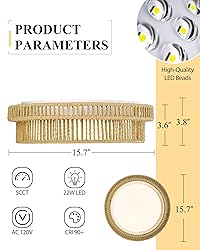LED Rattan Ceiling Light, HWH Boho Light Fixtures