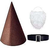 BEBAOVO Gnome Costume Accessory Set, Felt Hat with White Beard and Black Belt, Easter Halloween Dwarf Costumes, Dress Up Kit