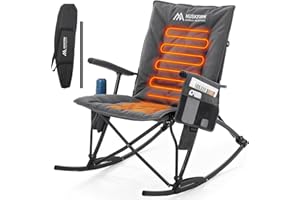 HUSKFIRM Heated Oversized Rocking Camping Chair Folding Heated Rocking Chair with High Back Padded Outdoor Rocking Chair Heavy Duty Rocker Chair for Camping, Lawn and Patio, Supports Up to 400 lbs, Grey