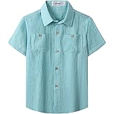 Aimehonpe Boys Chambray Button Down Shirt Short Sleeve Summer Casual Cotton Woven Kids Fashion Clothes with Pocket