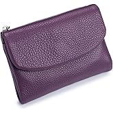 Premium Leather Wallet, Multi-Slot Card Holder with ID Window, Zipper Coin Purse, First Layer Leather (Purple)