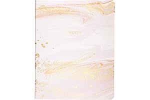 WORLD TRAVELER Eccolo Large Lined Journal Notebook, Hardbound Cover, Writing Journal, 256 Ruled White Pages, Ribbon Bookmark, Lay Flat, Desk Size for Work or School, Gold Foil Marble (Pink, 8x10 inches)
