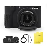 SZHSYJY V1 Case,Camera Case for Canon PowerShot V1 Digital Camera | Soft Silicone Protective Case with Removable Lens Cover, Includes 2 Screen Protectors and 1 Wrist Strap. (Black)