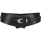 WHIPPY Women Wide Leather Belt Fashion Ladies Dress Belt 2-in-1 Waistband with Skinny Belt for Suits