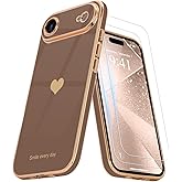 Teageo for iPhone Air Case with Screen Protector [2 Pack] Girl Women Cute Girly Love-Heart Luxury Gold Soft Cover Camera Protection Shockproof Phone Case for iPhone Air, Desert Gold
