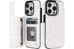 HAOPINSH for iPhone 15 Pro Case Wallet with Card Holder, White Leopard Cheetah Pattern Back Flip Folio PU Leather Kickstand Card Slots Case for Women Girls, Double Magnetic Clasp Case 6.1"