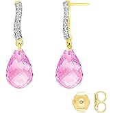 Galaxy Gold GG 14k Solid Gold Earring with Diamonds and Pink Topaz