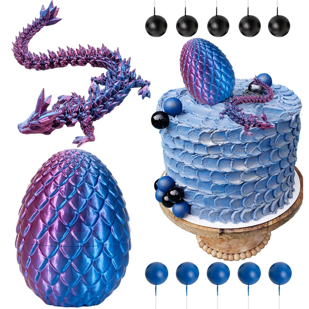 3D Dragon Cake Decorations Purple Dragon CakeTopper Blue Black Balls Cake Decor Fantasy Themed Cake Decor for Birthdays,Girl Showers & Medieval Events (Purple)