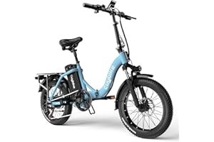 EUYBIKE Folding Electric Bike for Adults with Peak 1000W Motor, 48V 20AH Battery up to 30MPH 80 Miles, 20" Fat Tire All Terrain Ebike, Front Suspension 7-Speed Commuter E Bike, Step-Thru, UL Certified