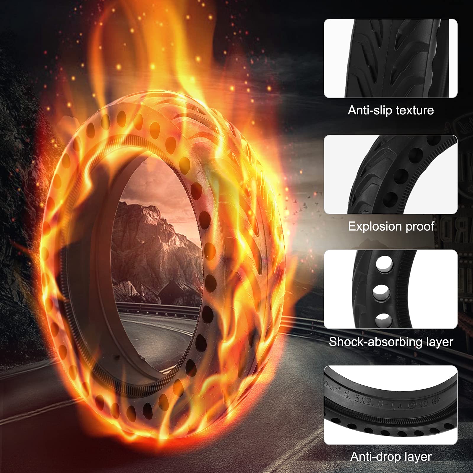 Solid Tire for Xiaomi m365 Electric Scooter Mijia Mi m365 pro/gotrax gxl V2/gotrax XR, 8.5 inches Electric Scooter Wheels 8 1/2'' Front or Rear Replacement Honeycomb Solid Tires(2 Piece)